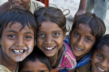 Wall Mural - Group of kids smiling at the camera on a sunny day in India