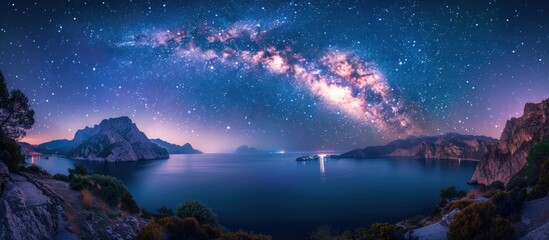 Wall Mural - Milky Way over Tranquil Coastal Mountains