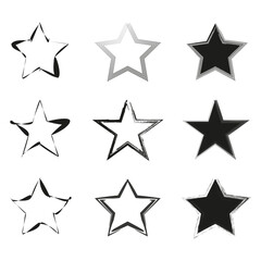 Wall Mural - Vector star icons. Black and white. Decorative outline shapes. Distressed and clean.