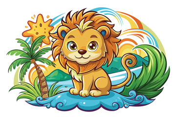 Wall Mural - lion cub funny