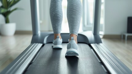 Wall Mural - A woman is running on a treadmill in a gym, healthy lifestyle concept