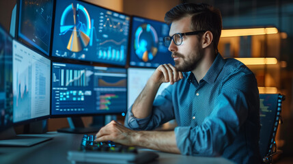 Wall Mural - portrait of a Web Analytics Developer working in modern office, tech worker portrait 