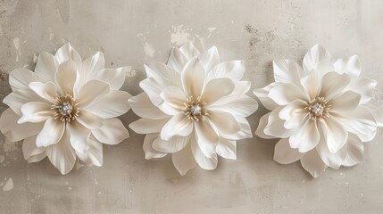 Wall Mural - Three-piece wall decoration featuring realistic 3D azahar flowers, adding a touch of nature and elegance to any living space