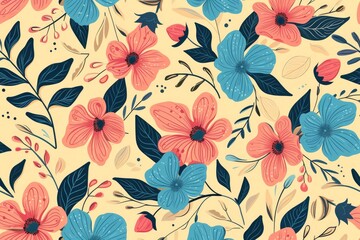 Poster - a black and red floral print fabric, Craft a vector pattern with stylized floral elements