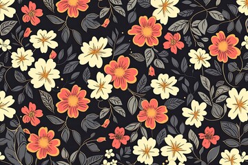 Poster - a black and red floral print fabric, Craft a vector pattern with stylized floral elements