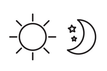 Poster - Sun and moon. Day night icons. Celestial vector symbols. Simple black outlines.