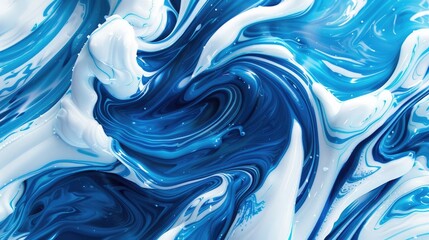 Poster - white and blue swirling background, paint, fluid, flow, swirling, spiral, liquid, wave, swirl, twirl, art, brush stroke, colorimetry, colors, texture, palette, copy space, backdrop, illustration