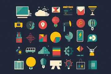 Poster - a bunch of different colored icons on a black background, Design a collection of abstract vector icons for technology