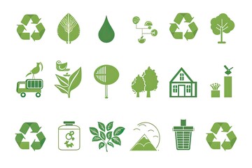 Aufkleber - a set of flat design icons of different types of nature, Design a set of vector icons representing sustainable living