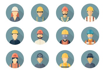 Poster - a group of people wearing hard hats and safety glasses, Design a set of vector icons representing modern fashion