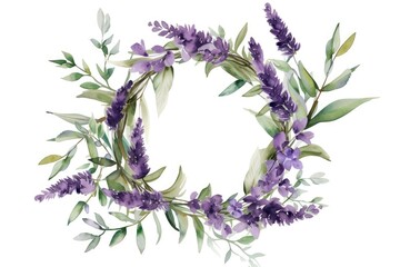 Poster - a picture, Design a wreath with watercolor lavender and subtle greenery