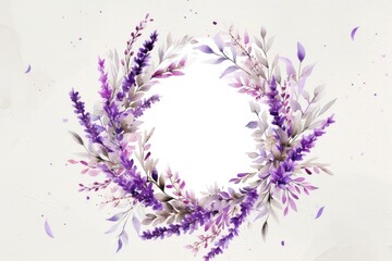 Poster - a picture, Design a wreath with watercolor lavender and subtle greenery
