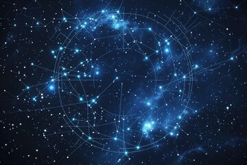 Wall Mural - a blue star filled sky with a circle of stars, develop a celestial-themed design with zodiac constel