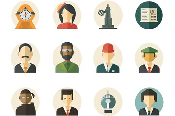 Aufkleber - a set of flat icons of people in different professionss, Develop a set of vector icons representing diverse business professions
