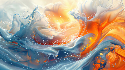 Wall Mural - a blue and orange color abstract painting of a number surrounded by water, Generate AI.