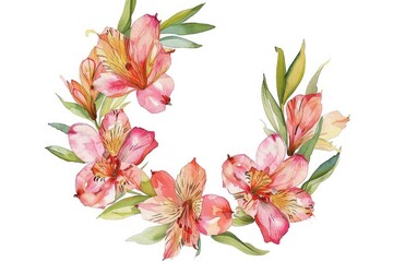 Poster - a wreath of flowers on a white background, Illustrate a wreath with watercolor alstroemeria flowers