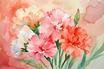 Poster - a painting of pink flowers with a brush, Paint a watercolor arrangement featuring carnations
