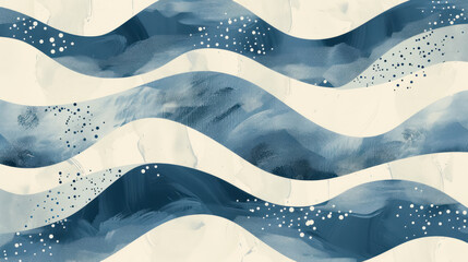 Wall Mural - abstract blue and white waves with dotted details for modern art background