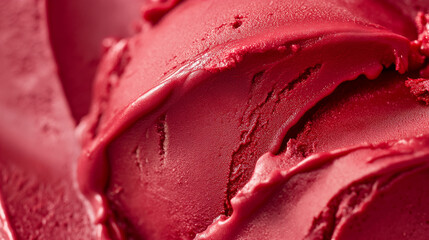 Sumptuous red velvet gelato, a closeup image of sumptuous red velvet gelato, its rich red color and creamy texture against a white background