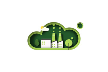 Aufkleber - Green Industry. CO2 Emission, Reduction, neutrality concept. Air pollution protection. Ecology and Environment concept. Paper Art Vector Illustration.