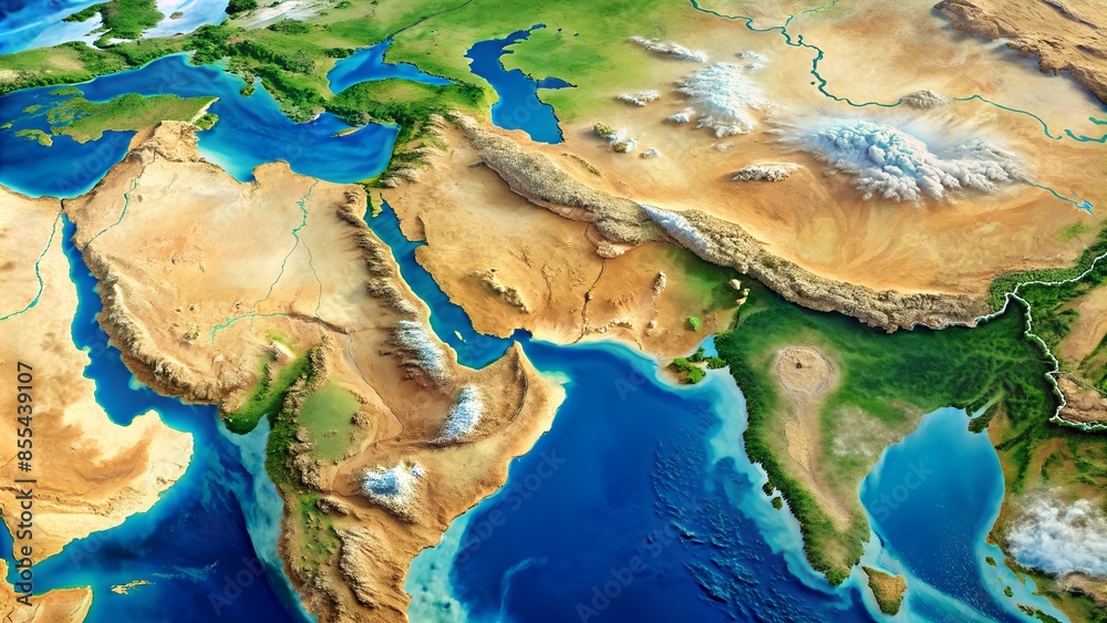 A High Resolution Physical Map Of The Middle East Stock Illustration