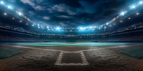 Wall Mural - Professional baseball grand arena in night .