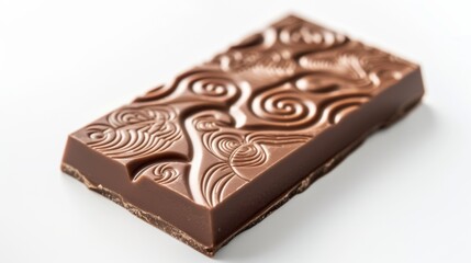 Wall Mural - Piece of milk chocolate with finely om white ackground