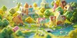 © rajagambar99 - Tiny cute isometric A beautiful rainbow village morning scene. Sunlight shines on the golden wheat field and dozens of small animals are busy. Describe the rainbow village morning scene