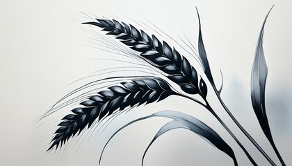 Wall Mural - Minimalist elegant watercolor composition of wheat ripe ear. Light background. Aesthetic template. 