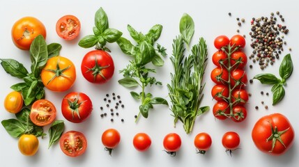 Organic Vegetables and Herbs on White Background - Fresh and Natural Ingredients for Healthy Meals