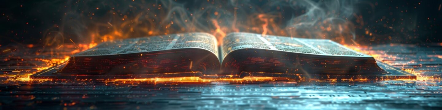 Book of Numbers displayed on a floating holographic bible, name of the book revealed in an epic cinematic presentation. Ideal for futuristic slideshows