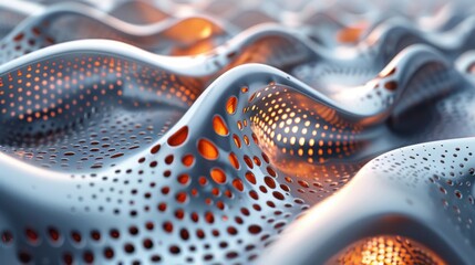 A silver surface with a wave pattern and holes in it