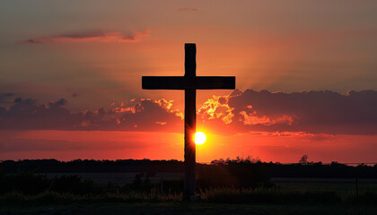 Cross at sunset religion and faith