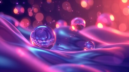 A colorful background with three small spheres of different sizes