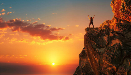 Wall Mural - Male hiker climbing the mountain