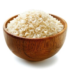 Wall Mural - Heaping wooden bowl of rice, perfectly isolated on a crisp white background