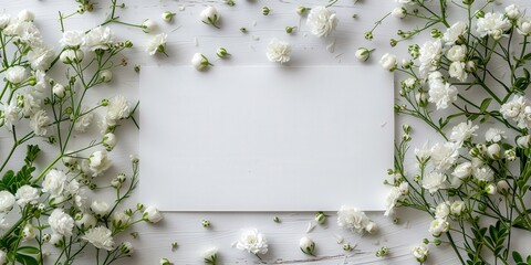 Wall Mural - White Flowers Bordering a Blank Card