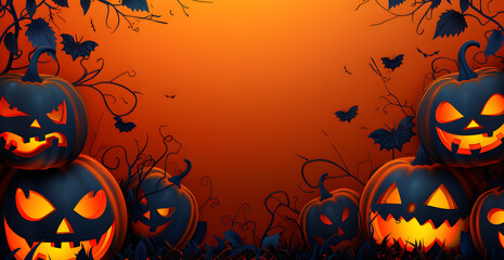 Wall Mural - A Halloween scene with pumpkins and bats