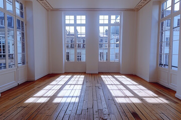 Poster - Empty room with white walls and wooden floor