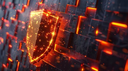 Wall Mural - stylized firewall visualized as glowing shield deflecting digital attacks cybersecurity concept illustration