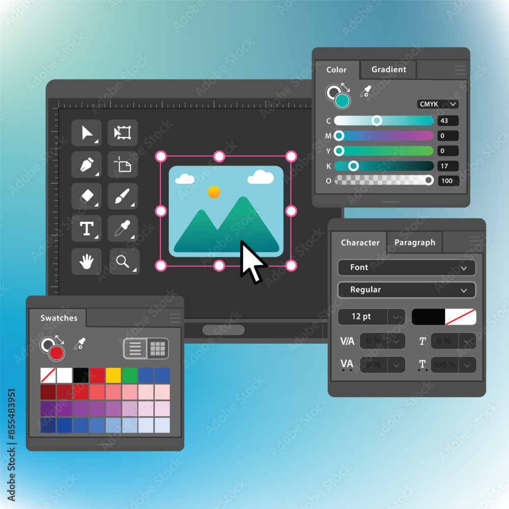 Vector graphics editor and design program software, dark mode interface ...