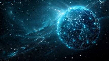 Poster - A digital globe with glowing network lines and nodes in space. Futuristic technology concept.  Generative AI