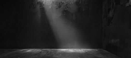 Poster - Dark grunge concrete room with spotlight and copy space text for background, design, and grunge.