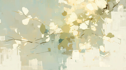 Poster - Abstract green and white painting of branches with copy space text for background, design, and art.
