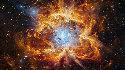 Poster - Colorful nebula with stars and cosmic dust with copy space text for astronomy, space exploration, and science fiction.