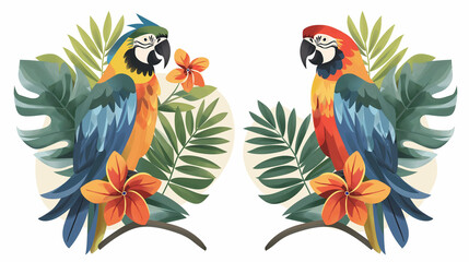 Naklejka na meble The Macaw parrot sit with green leaves on a white background