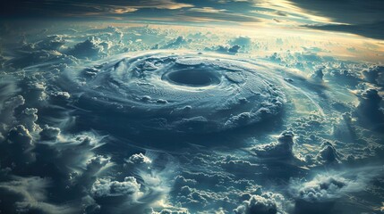 Wall Mural - A mesmerizing view of a powerful hurricane's eye from above, showcasing swirling clouds and atmospheric phenomena in stunning detail.