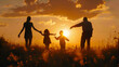 © Erika - abuelos disfrutando un hermoso dia al atardecer con sus nietos jugando en el campo caminando y siendo muy felices en el dia del abuelo celebrando con alegria