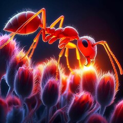 Sticker - AI generated illustration of a bright red ant