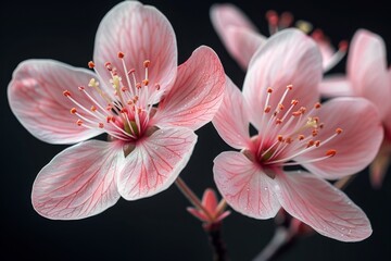 Wall Mural - Delicate Pink Blossoms Against a Dark Background